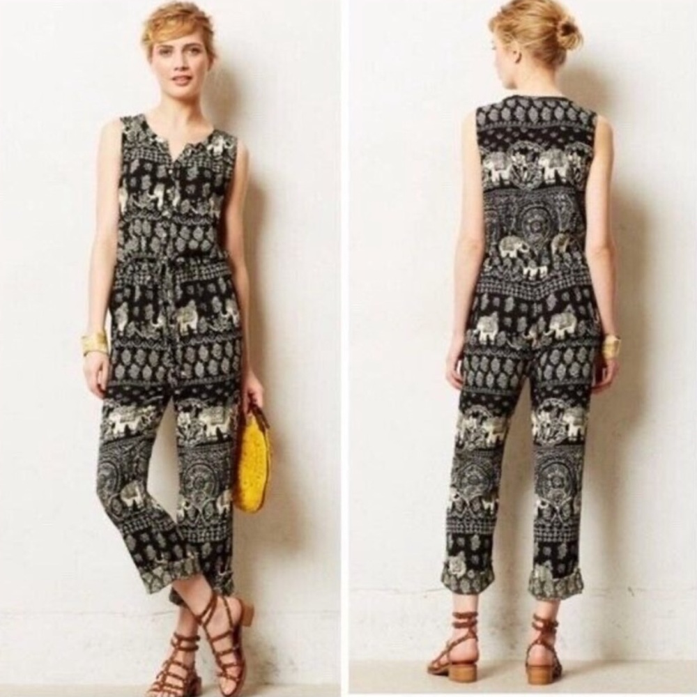 Anthropologie Lilka Jaipur Elephant Print Jumpsuit Size Medium